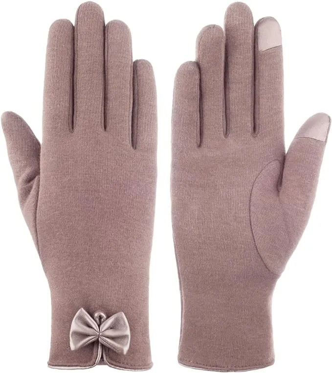 Dainty Ladies' Winter Touchscreen Gloves, Fleece Lined with Bow