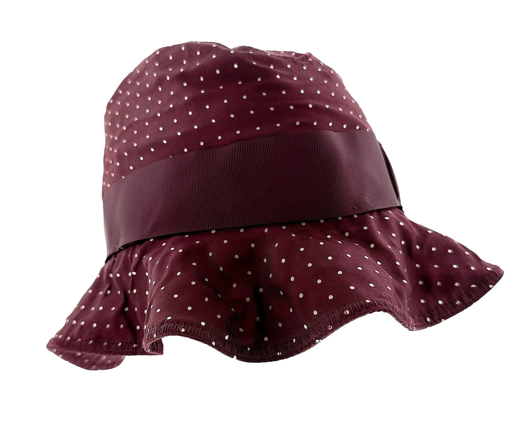 Dolce & Gabbana Pure Silk Burgundy Polka Dot Floppy Hat with Ribbon Band-