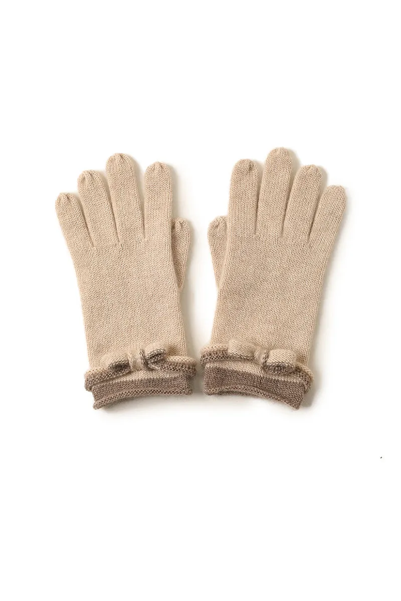 Elegant Cashmere Knit Gloves with Bow Detail