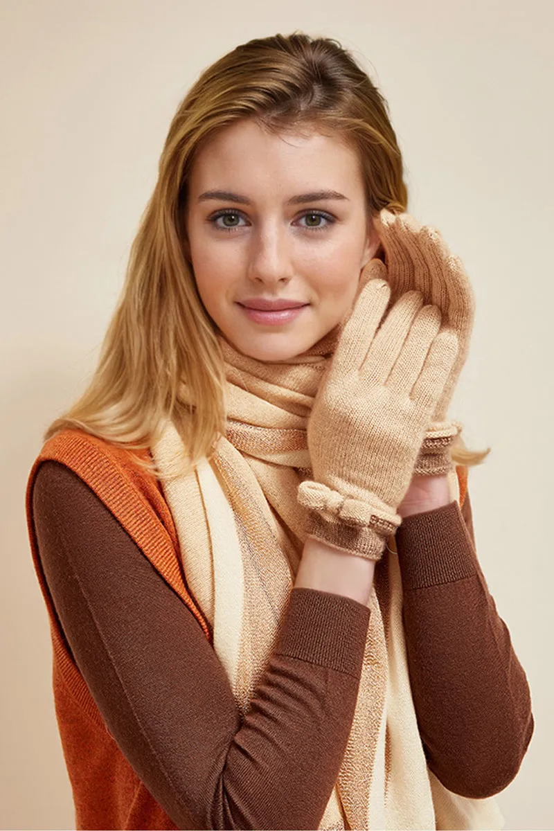 Elegant Cashmere Knit Gloves with Bow Detail