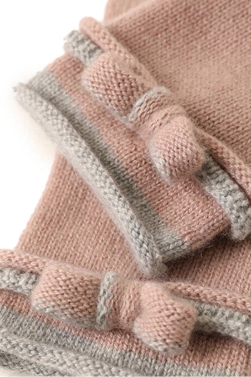 Elegant Cashmere Knit Gloves with Bow Detail