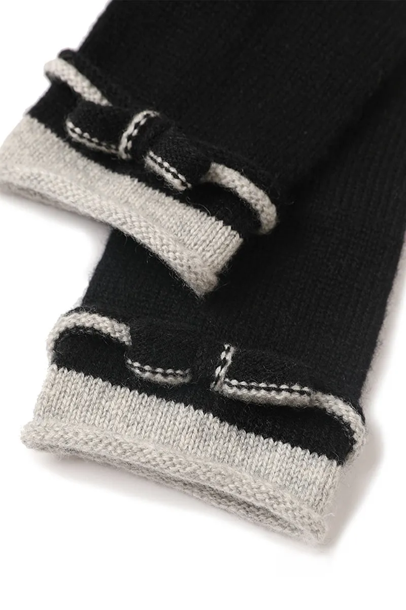 Elegant Cashmere Knit Gloves with Bow Detail