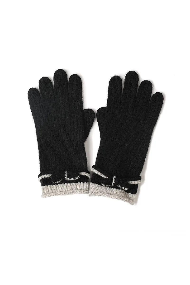 Elegant Cashmere Knit Gloves with Bow Detail