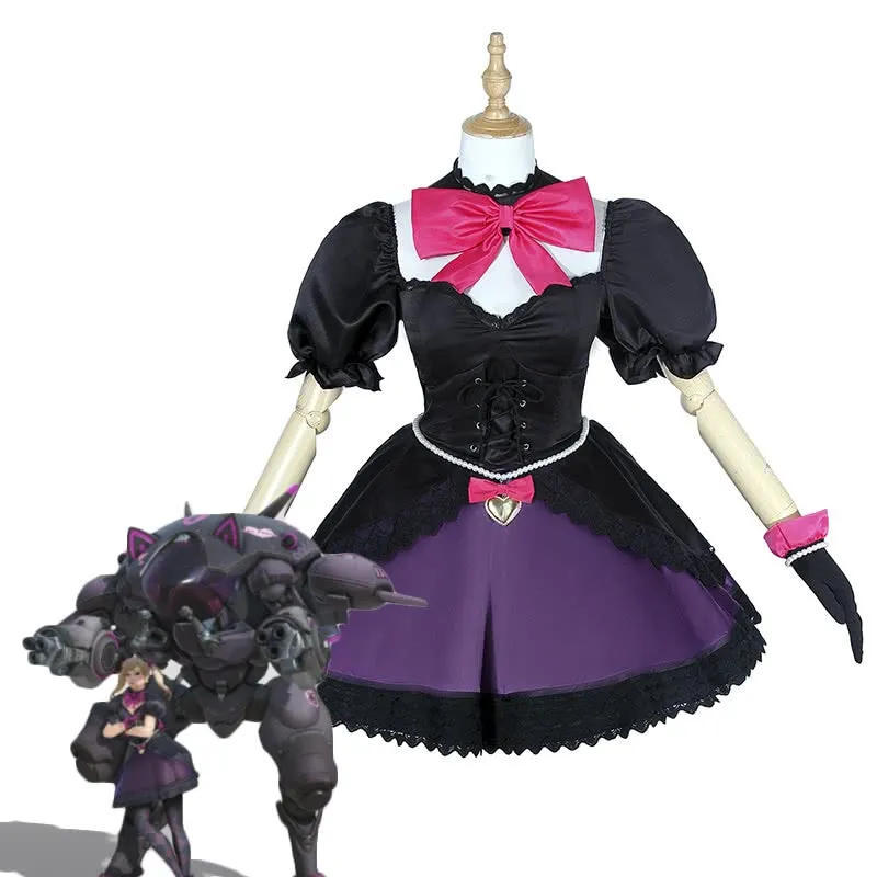 Game Overwatch OW D.Va DVA Hana Song pioneer black Dress Video Cosplay Costume