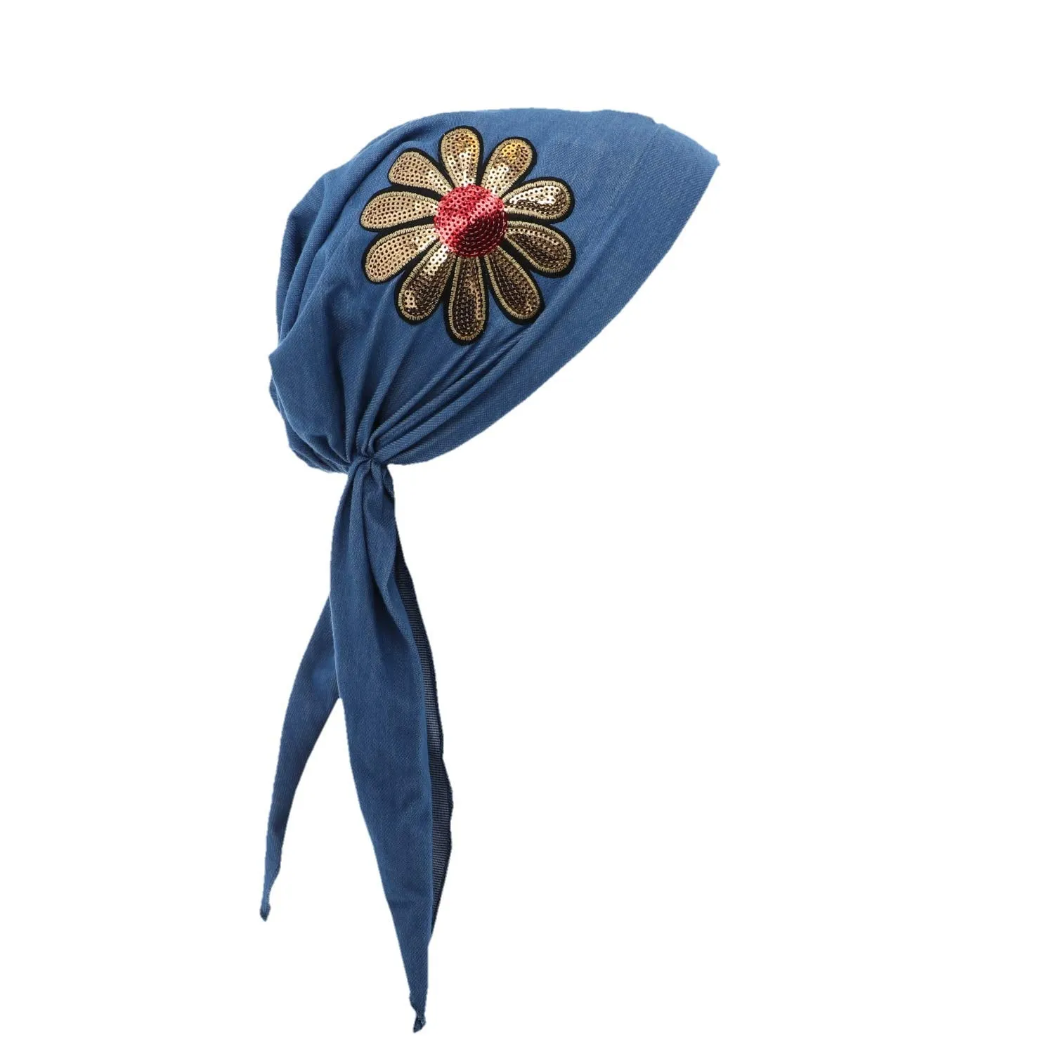 Landana Headscarves Pretied with Large Gold & Red Flower