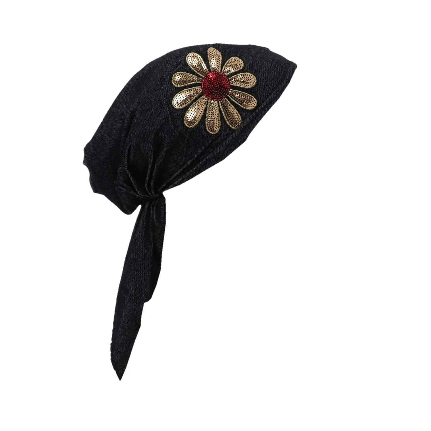 Landana Headscarves Pretied with Large Gold & Red Flower