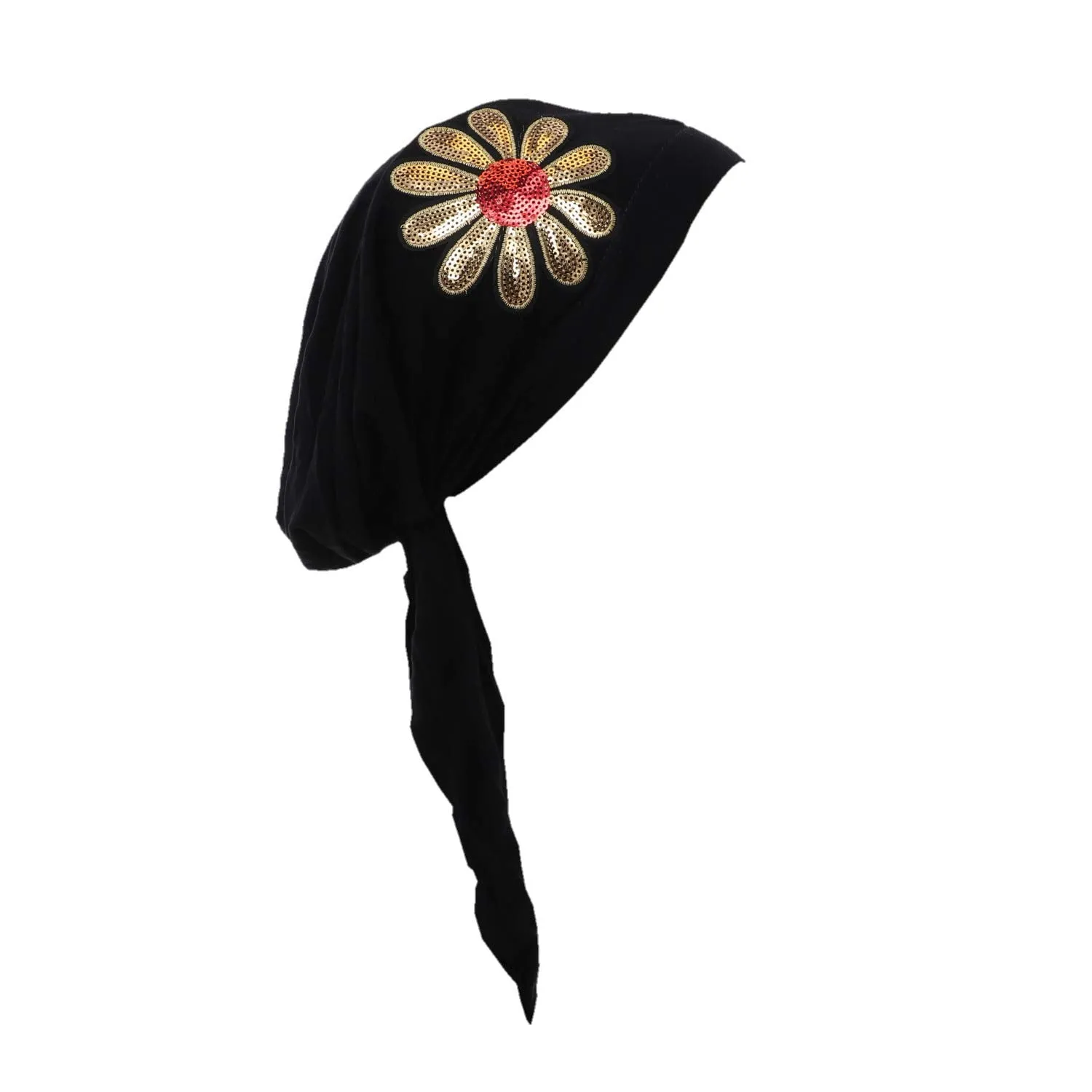 Landana Headscarves Pretied with Large Gold & Red Flower