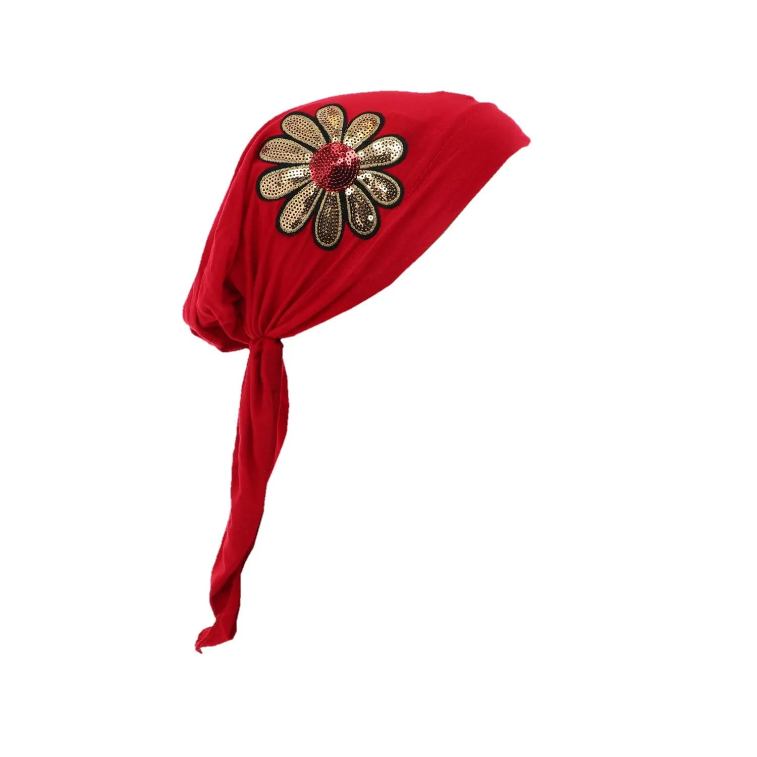 Landana Headscarves Pretied with Large Gold & Red Flower
