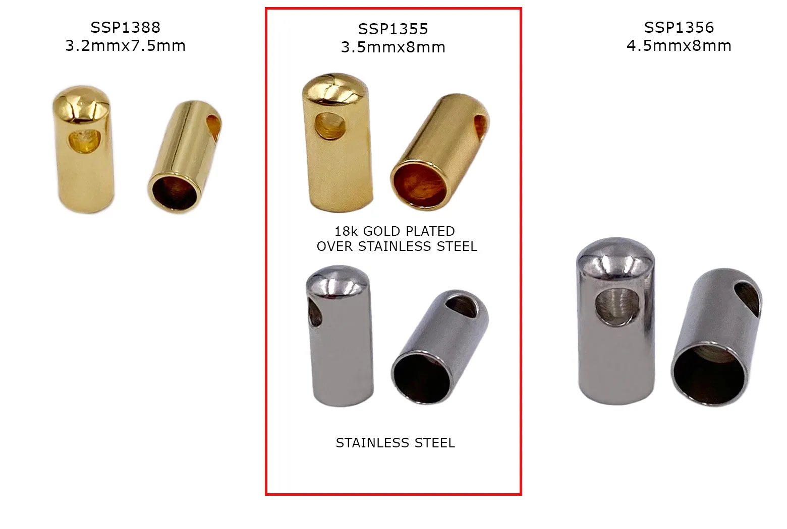 SSP1355 Stainless Steel Cylinder End Clap 3.5mmx8mm