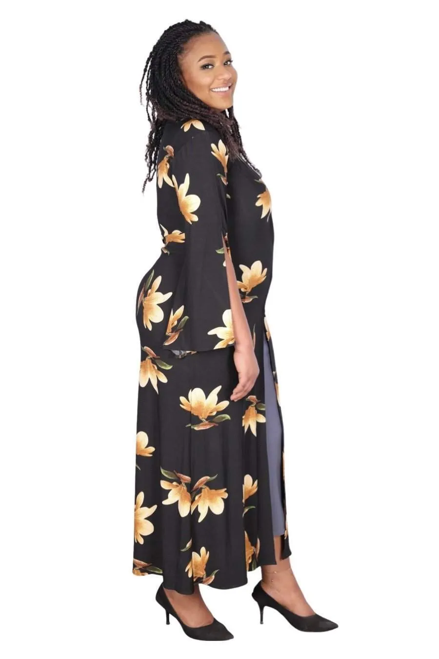 Stretchy Kimono With Flowers